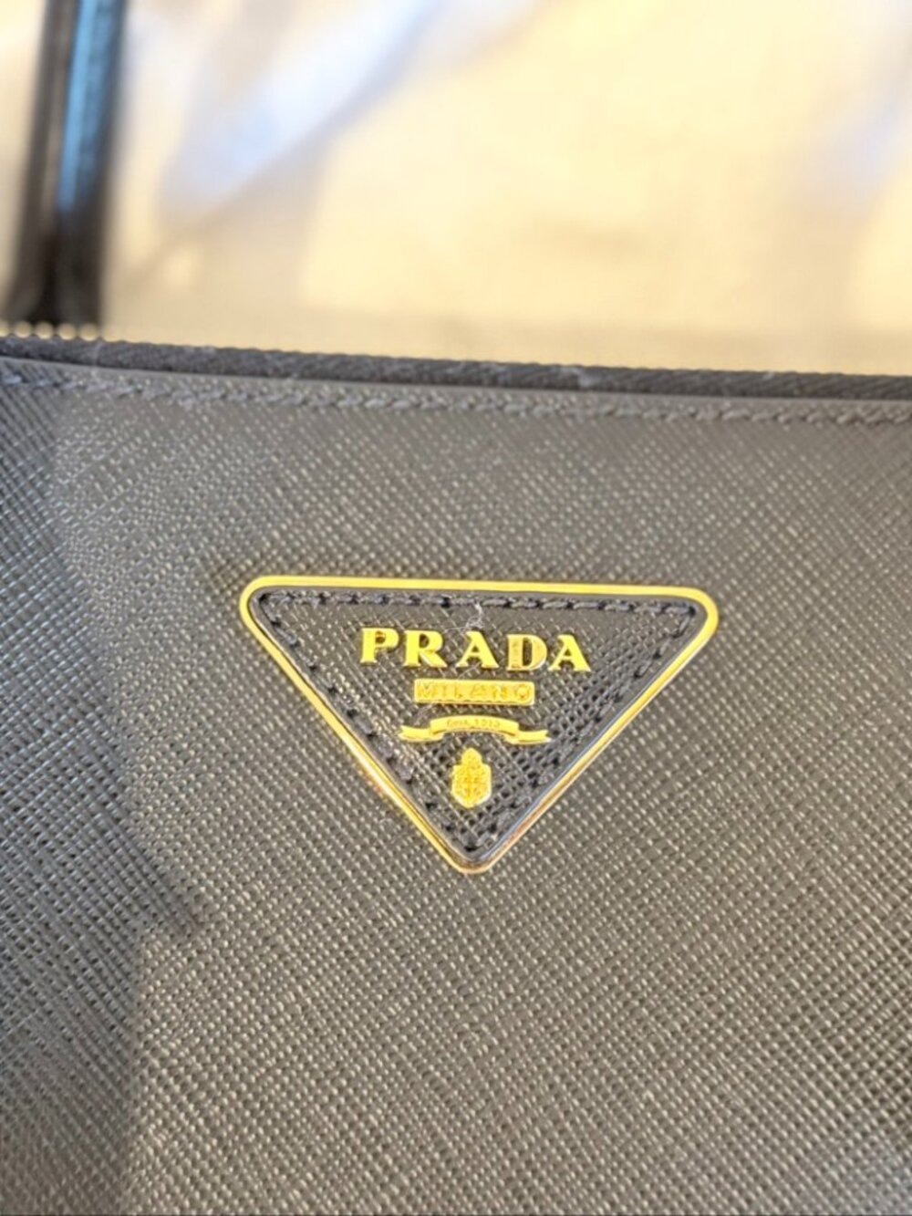 Prada Black Saffiano Leather Galleria Tote Gold Hardware Detachable Strap